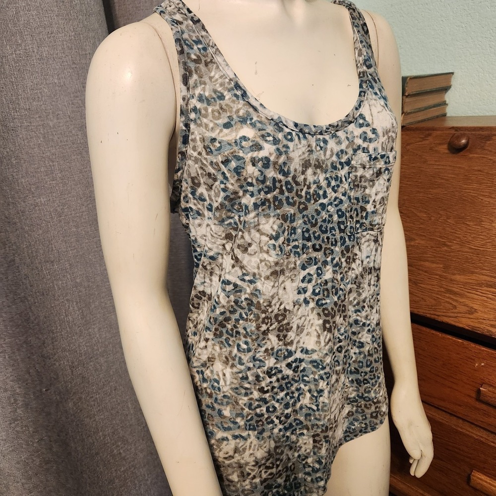 Mudd Cami Tank Top Women XL Racerback Stretch Leopard Print Semi Sheer Pocket‎